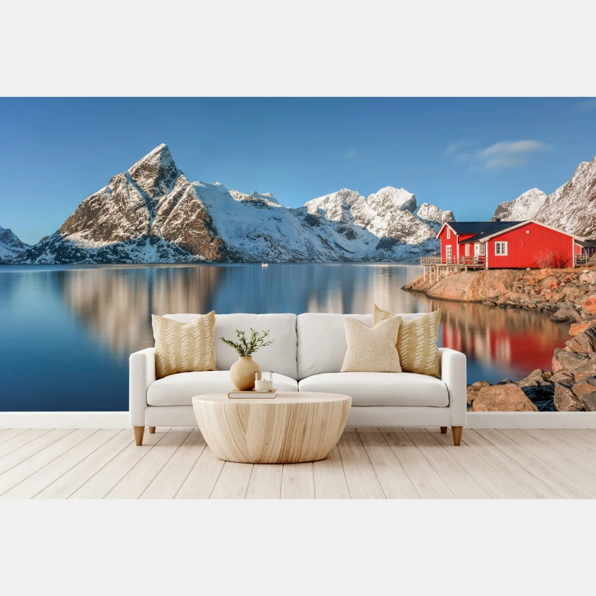 Fototapete ruhiger winterlicher fjord in Reine, Lofoten – Wallnifity® Fototapete ruhiger winterlicher fjord in Reine, Lofoten – Wallnifity®