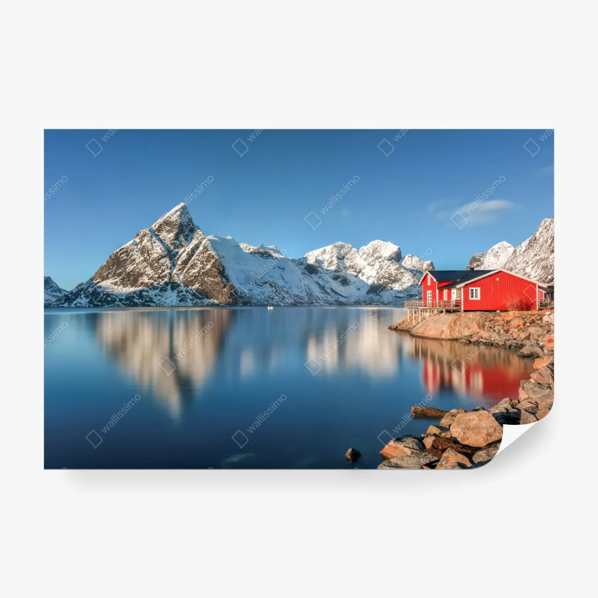 Fototapete ruhiger winterlicher fjord in Reine, Lofoten – Wallnifity® Fototapete ruhiger winterlicher fjord in Reine, Lofoten – Wallnifity®