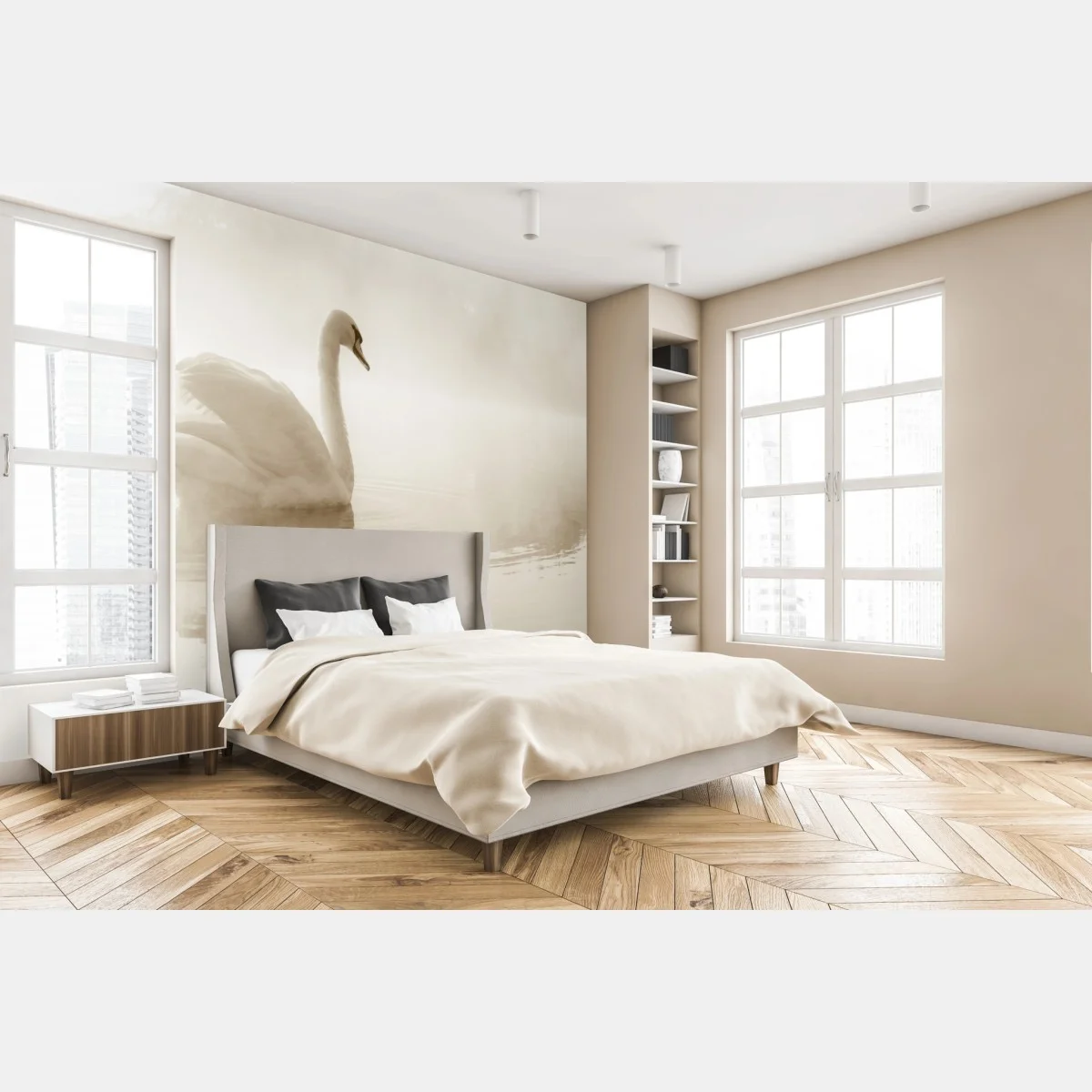 Fototapete eleganter schwan im nebel – Wallnifity® Fototapete eleganter schwan im nebel – Wallnifity®