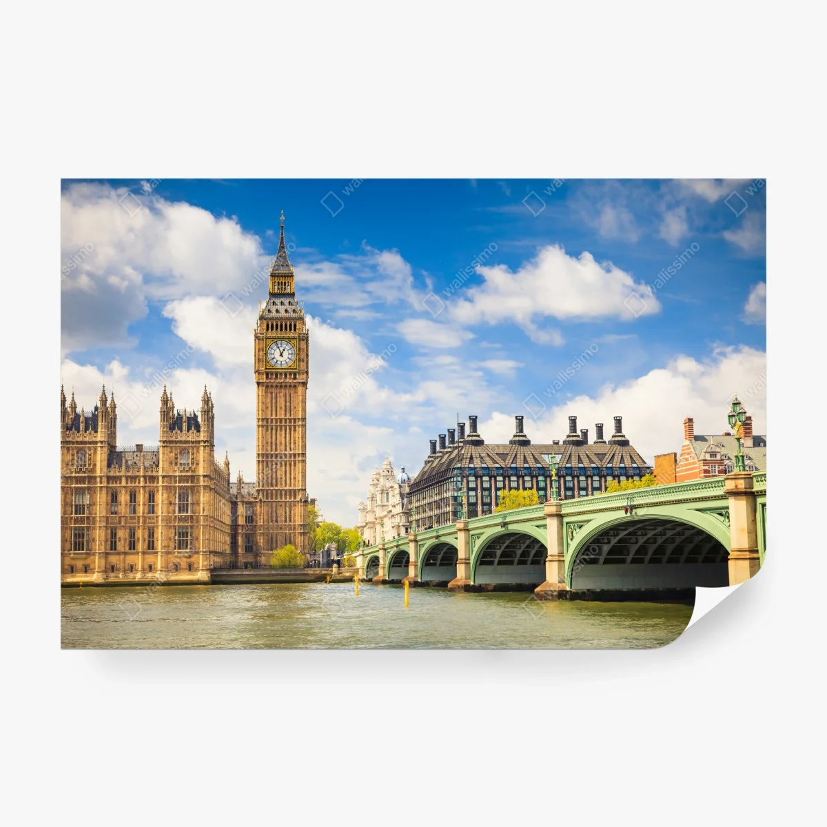 Fototapete London panorama mit uhrturm Big Ben und Westminster Bridge – Wallnifity®