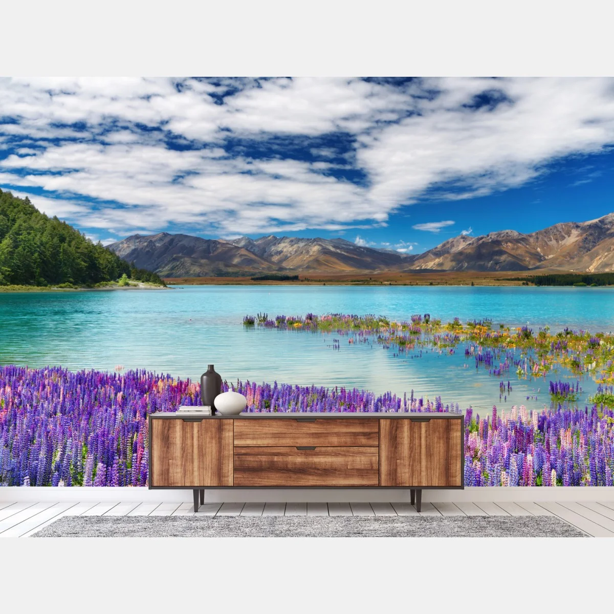 Fototapete Lake Tekapo lupinenmeer am türkisen see – Wallnifity® Fototapete Lake Tekapo lupinenmeer am türkisen see – Wallnifity®