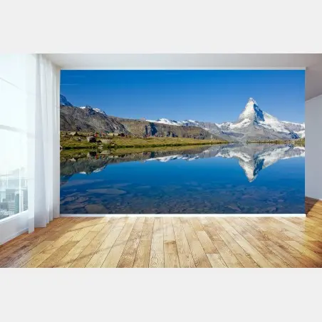 Fototapete alpenberg spiegelung über stillem see – Wallnifity®
