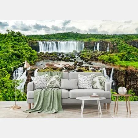 Fototapete panorama des üppigen grünen wasserfalls – Wallnifity®