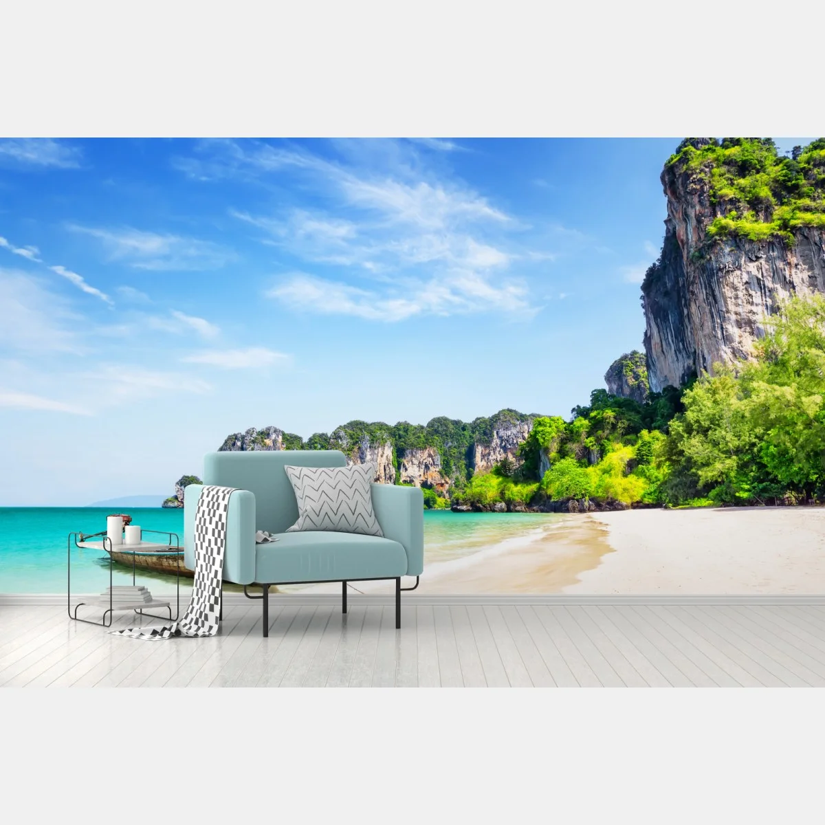 Fototapete longtail-boot am strand Railay, Thailand – Wallnifity® Fototapete longtail-boot am strand Railay, Thailand – Wallnifity®