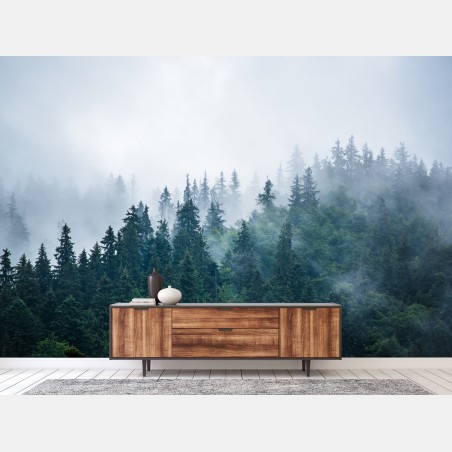 Fototapete nebliger nadelwald – Wallnifity®