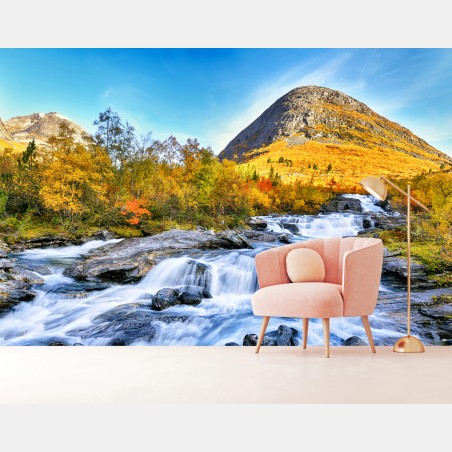 Fototapete goldener herbstwasserfall – Wallnifity®