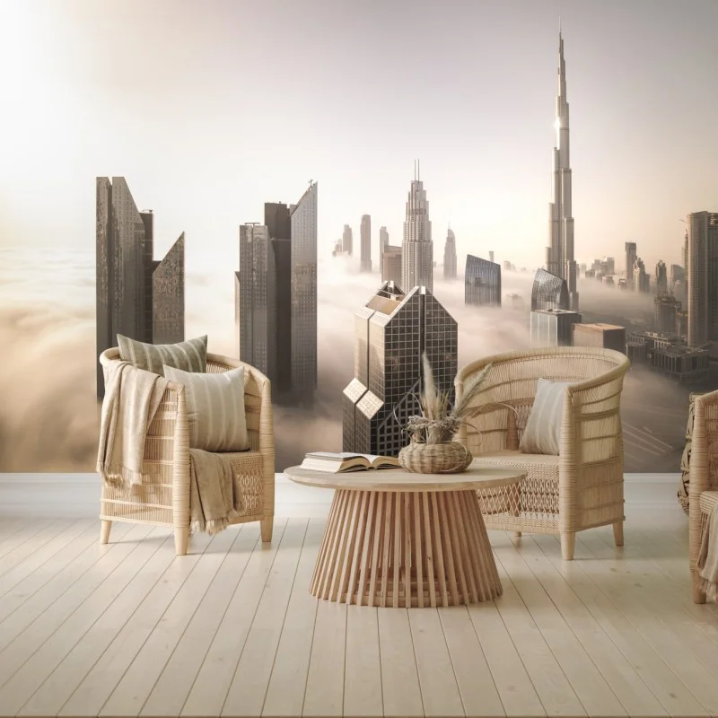 Fototapete neblige Dubai skyline über den wolken – Wallnifity®