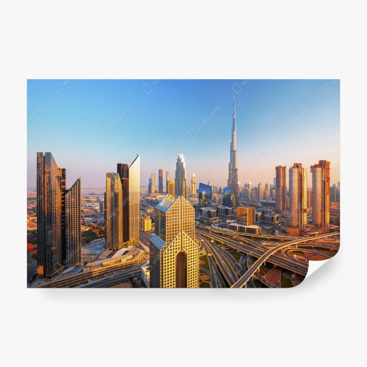 Fototapete Dubai skyline mit Burj Khalifa bei sonnenuntergang – Wallnifity®