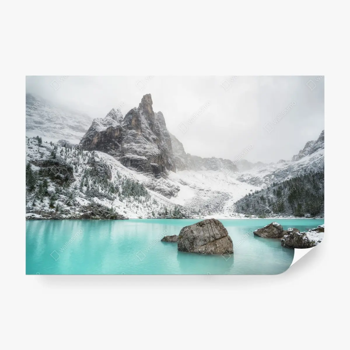Fototapete türkissee in alpiner landschaft unter schneebedeckten gipfeln – Wallnifity®