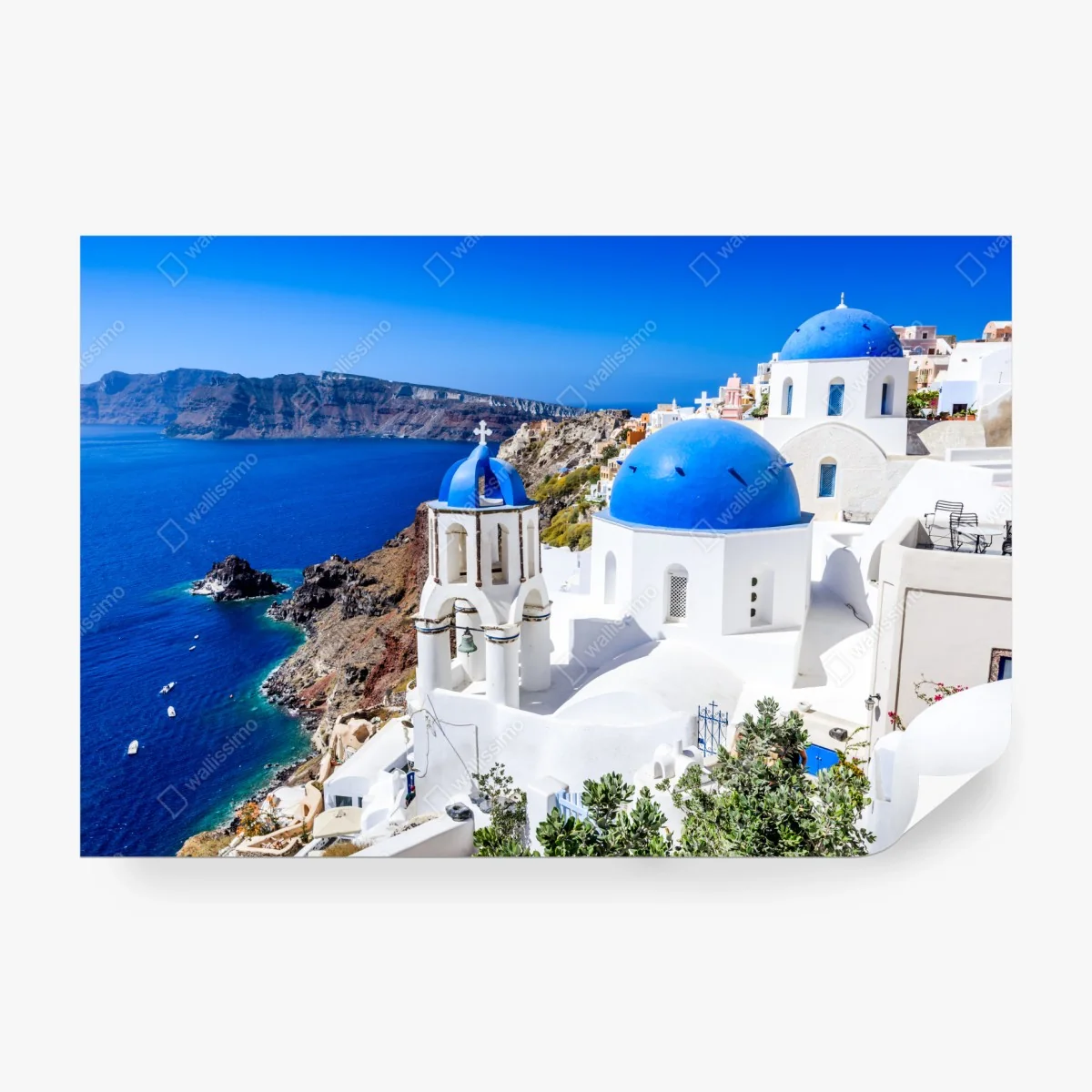Fototapete Santorini blaue kuppeln über der kaldera – Wallnifity®