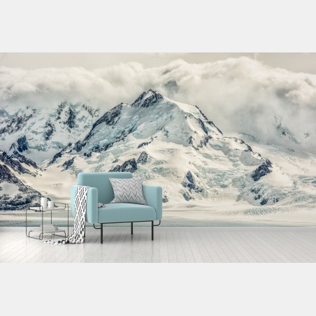 Fototapete schneebedeckter berggipfel mit gletscher – Wallnifity®
