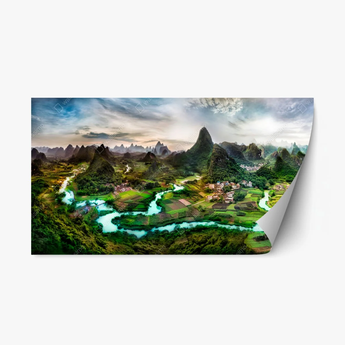 Repositionierbarer Aufkleber smaragdfluss zwischen karsthügeln panorama – Wallnifity® Repositionierbarer Aufkleber smaragdfluss zwischen karsthügeln panorama – Wallnifity®