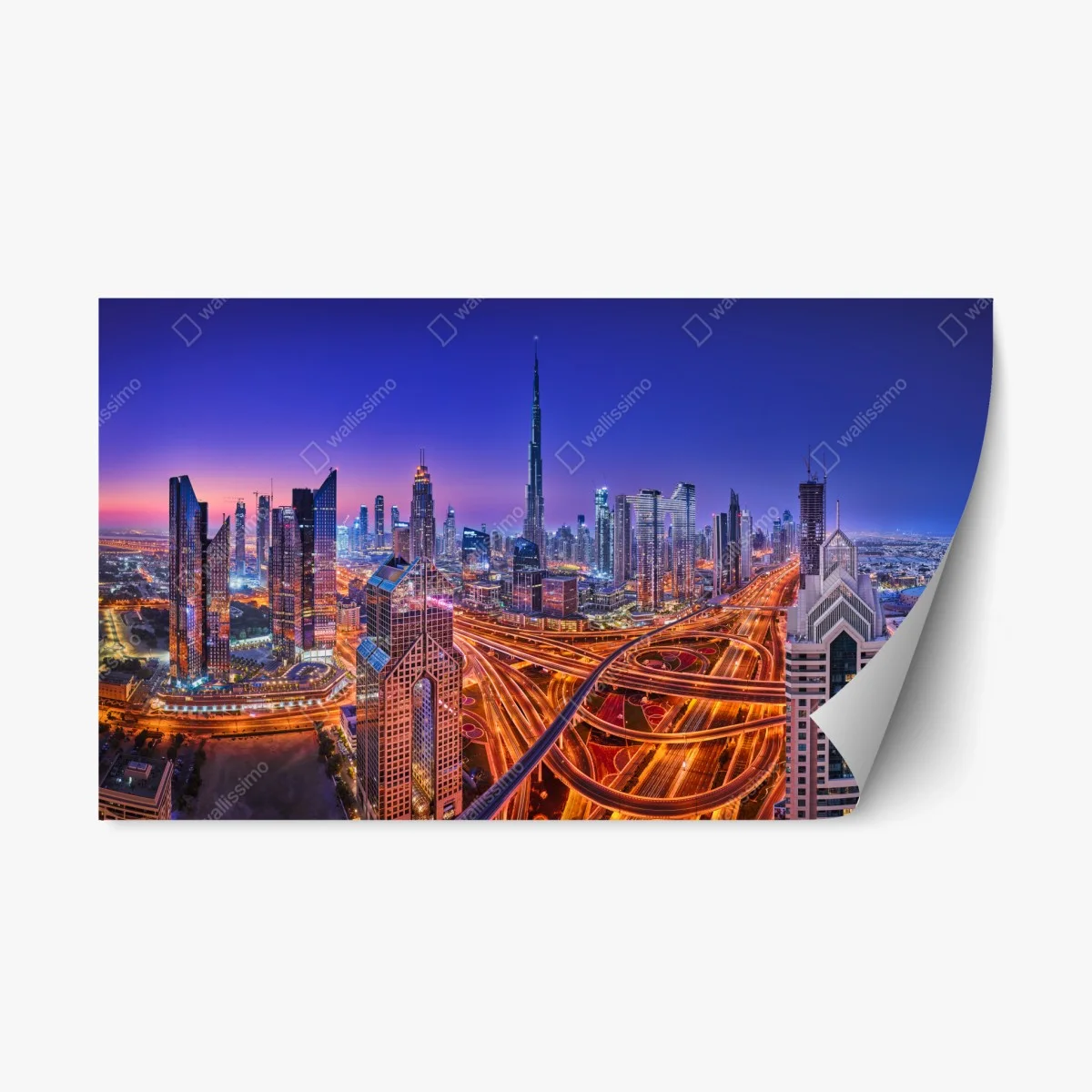 Repositionierbarer Aufkleber Dubai panorama bei dämmerung – Wallnifity® Repositionierbarer Aufkleber Dubai panorama bei dämmerung – Wallnifity®