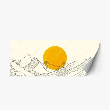 Repositionierbarer Aufkleber goldene sonne über minimalistischen bergen – Wallnifity®