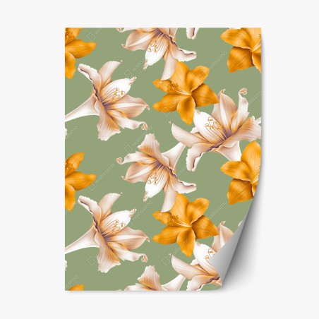 Repositionierbarer Aufkleber goldene lilien botanisches muster – Wallnifity®