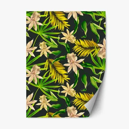Repositionierbarer Aufkleber tropisches orchideenmuster auf dunklem hintergrund – Wallnifity®