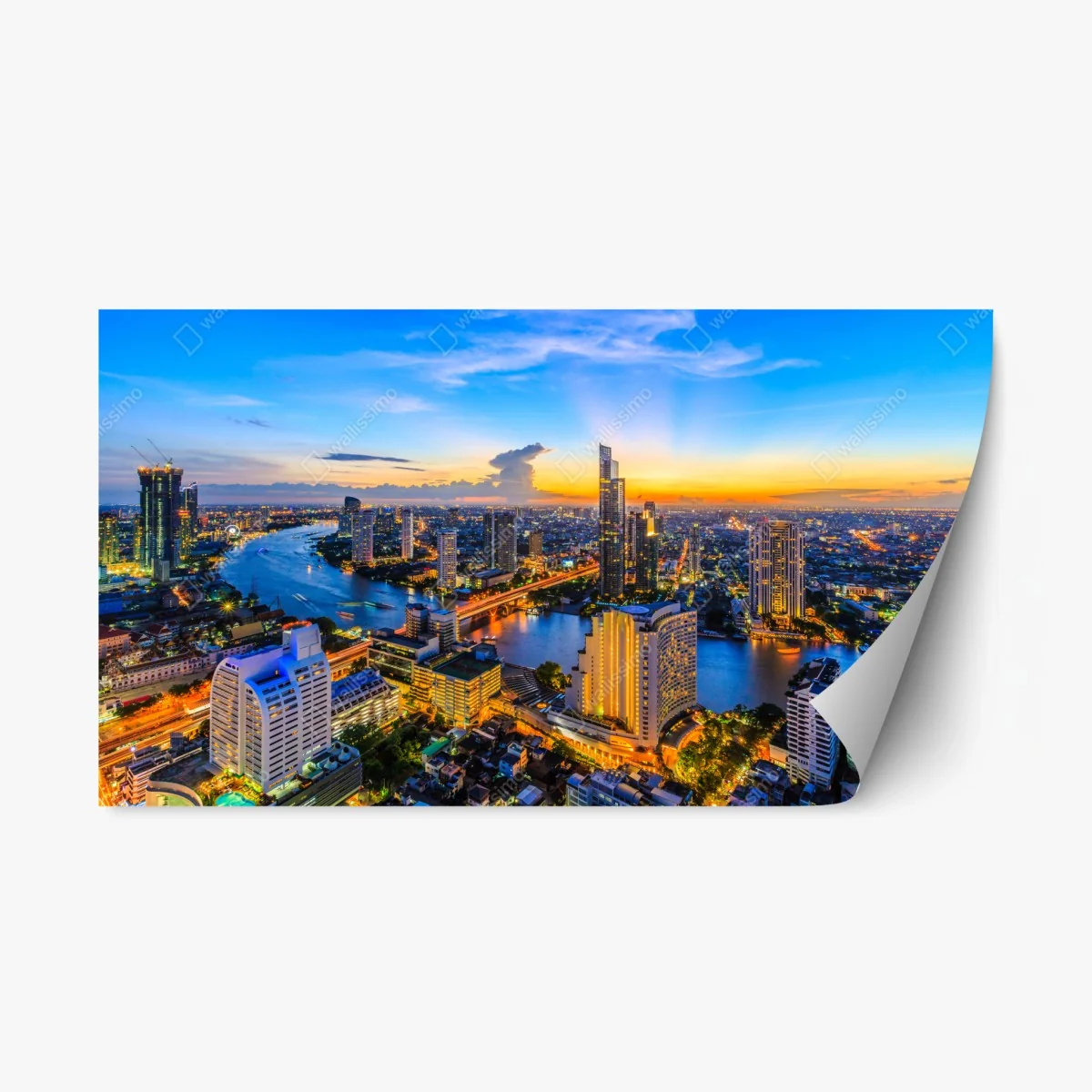 Repositionierbarer Aufkleber lebendige stadtskyline bei dämmerung – Wallnifity® Repositionierbarer Aufkleber lebendige stadtskyline bei dämmerung – Wallnifity®