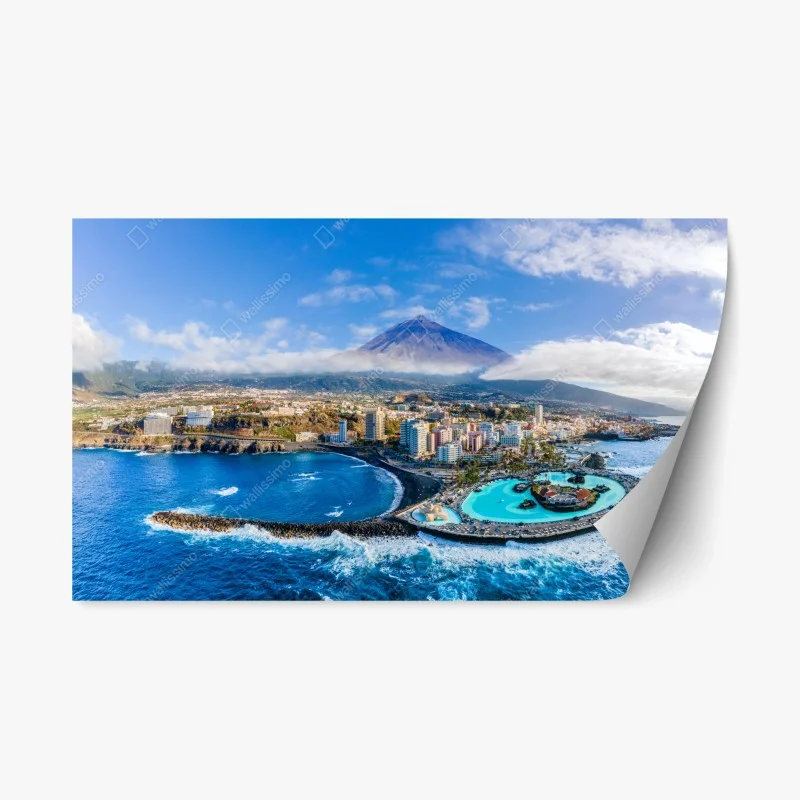 Repositionierbarer Aufkleber luftpanorama der küste von Teneriffa mit dem Mount Teide – Wallnifity®