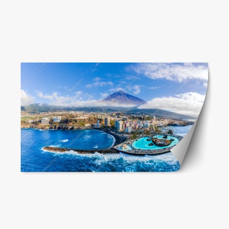 Repositionierbarer Aufkleber luftpanorama der küste von Teneriffa mit dem Mount Teide – Wallnifity®