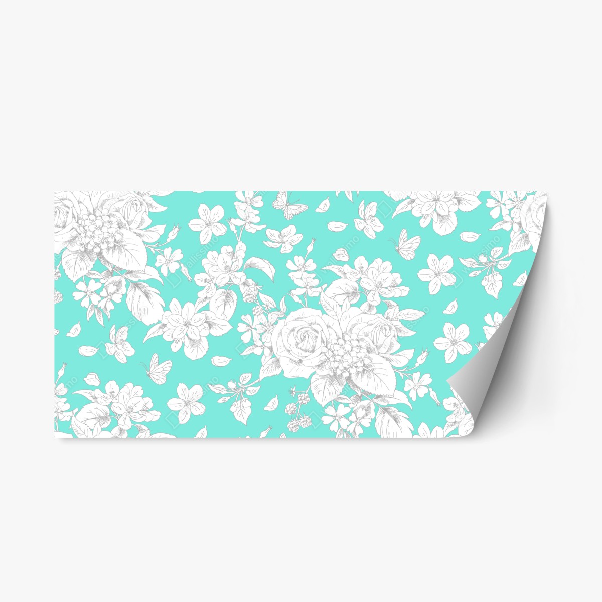 Repositionierbarer Aufkleber türkis floral muster mit blumen – Wallnifity®