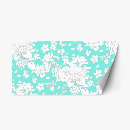Repositionierbarer Aufkleber türkis floral muster mit blumen – Wallnifity®