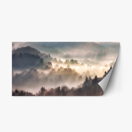Repositionierbarer Aufkleber nebliger wald im morgengrauen – Wallnifity®