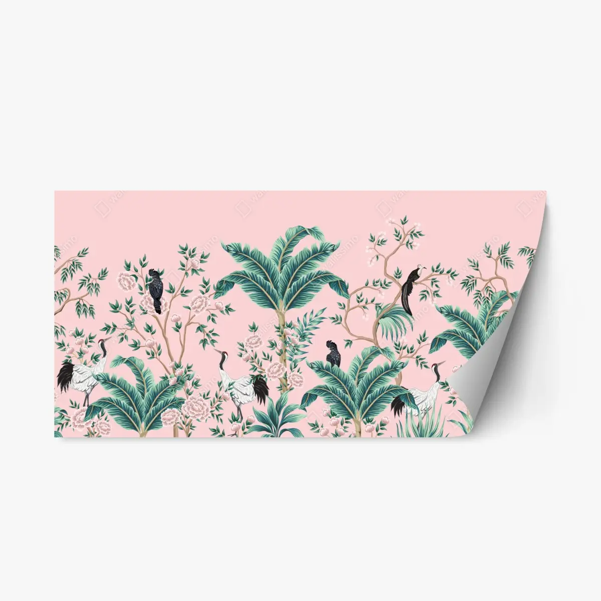 Repositionierbarer Aufkleber pastell tropisches botanisches muster mit kranichen – Wallnifity®