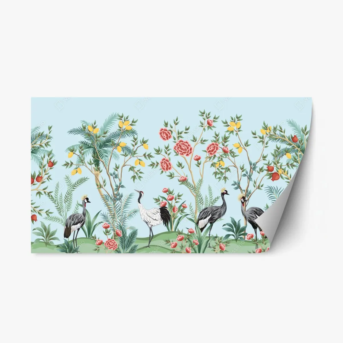 Repositionierbarer Aufkleber eleganter kranichgarten mit blüten – Wallnifity®