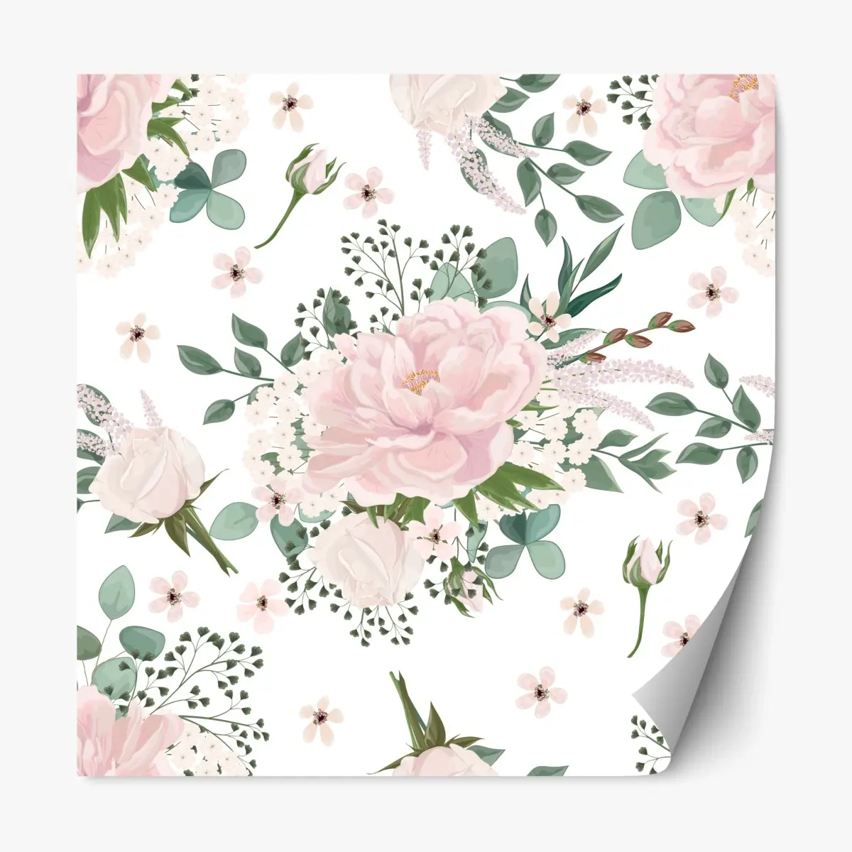 Repositionierbarer Aufkleber zartes rosa pfingstrosenmuster – Wallnifity®