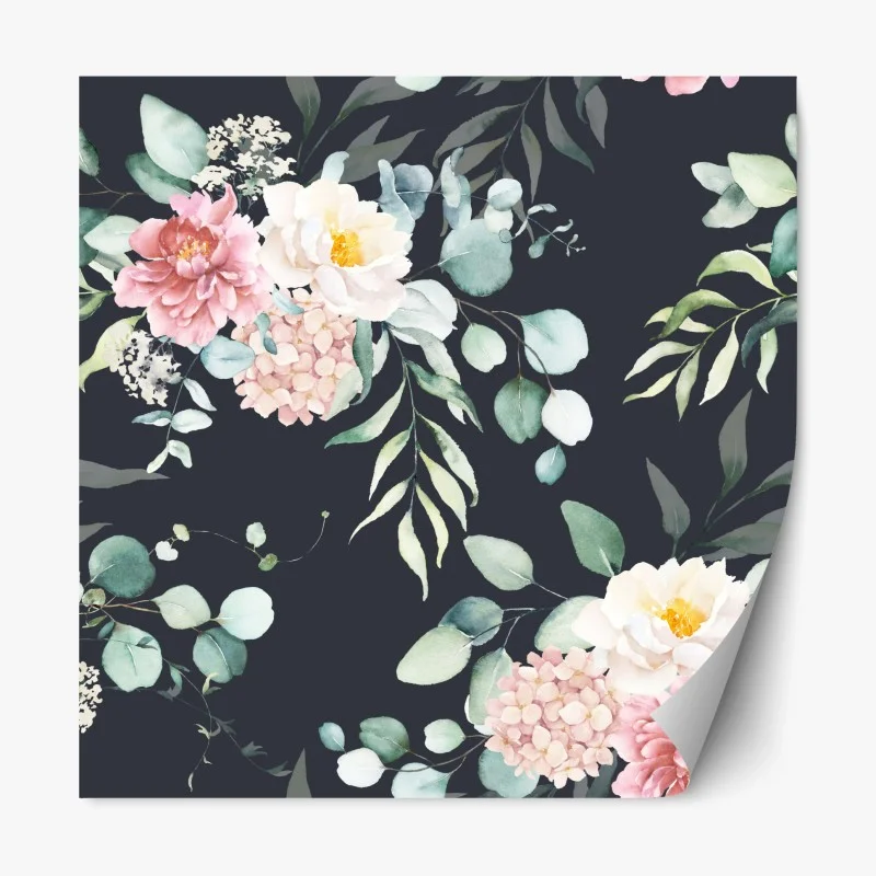 Repositionierbarer Aufkleber elegantes aquarell-blumenmuster auf dunklem hintergrund
