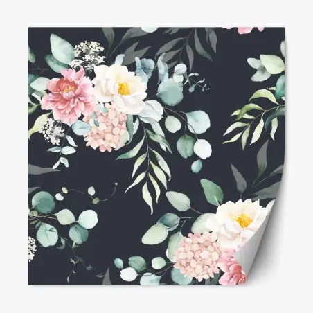 Repositionierbarer Aufkleber elegantes aquarell-blumenmuster auf dunklem hintergrund – Wallnifity®