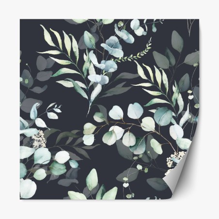 Repositionierbarer Aufkleber eukalyptus aquarell botanisches muster auf dunklem hintergrund – Wallnifity®