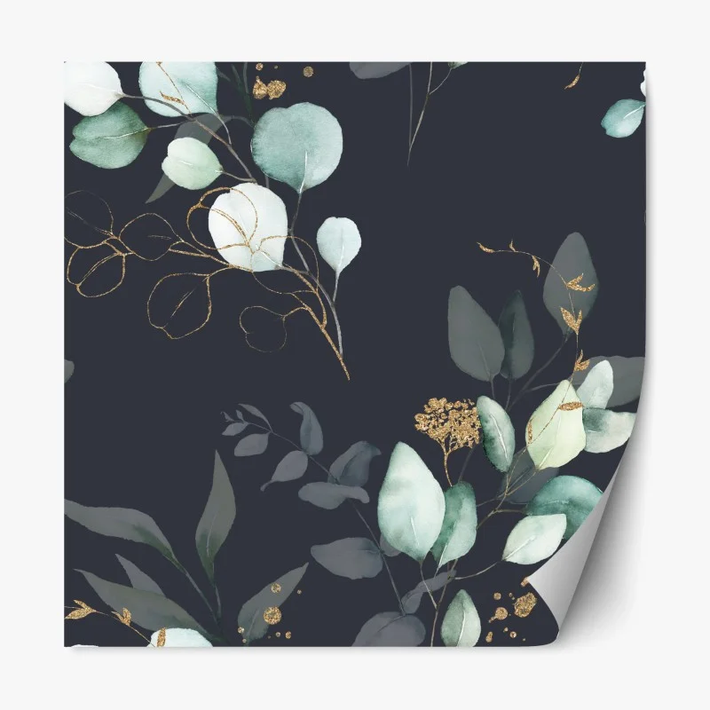 Repositionierbarer Aufkleber eukalyptus aquarellblätter auf dunklem hintergrund – Wallnifity®