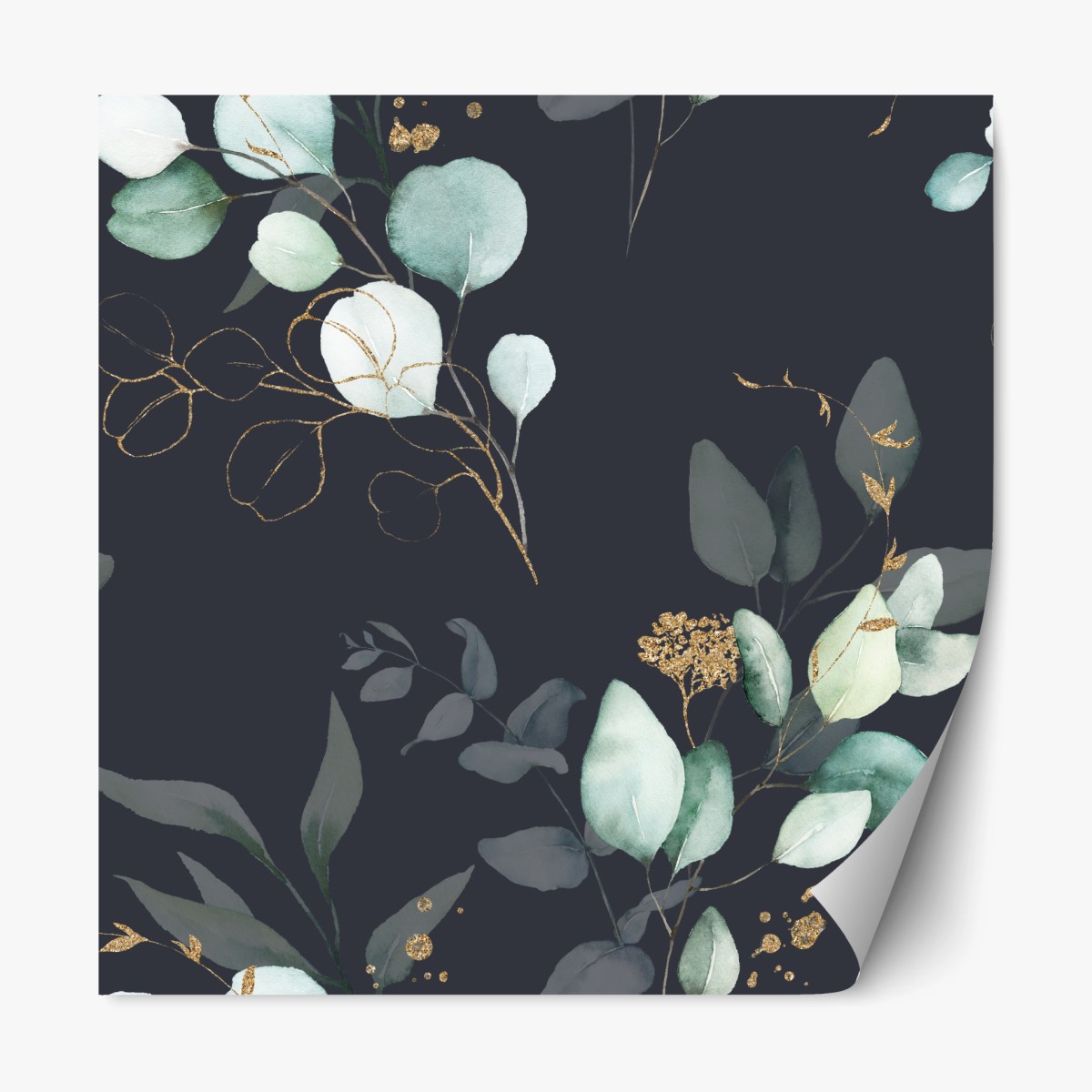 Repositionierbarer Aufkleber eukalyptus aquarellblätter auf dunklem hintergrund – Wallnifity®