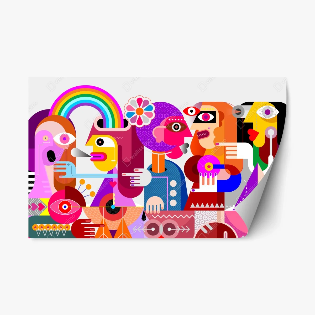 Repositionierbarer Aufkleber mann mit regenbogen reitet geometrischen vogel – Wallnifity® Repositionierbarer Aufkleber mann mit regenbogen reitet geometrischen vogel – Wallnifity®