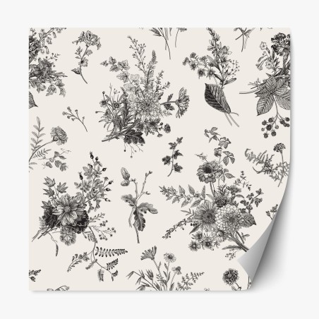 Repositionierbarer Aufkleber klassisches schwarzweißes blumenmuster – Wallnifity®