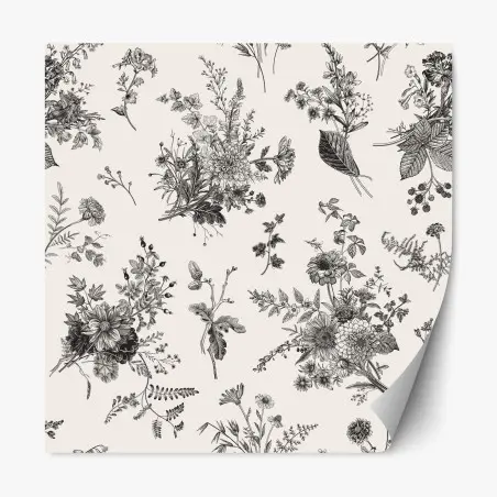 Repositionierbarer Aufkleber klassisches schwarzweißes blumenmuster – Wallnifity®