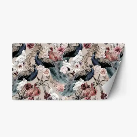 Repositionierbarer Aufkleber aquarellmuster mit vögeln und rosen – Wallnifity®