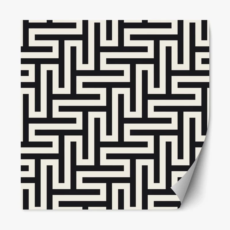 Repositionierbarer Aufkleber geometrisches labyrinthmuster in beige und schwarz