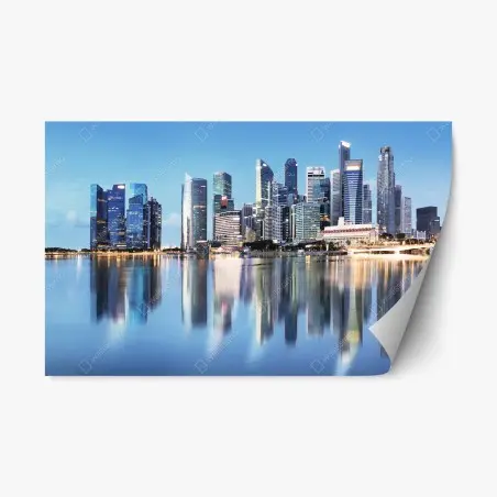 Repositionierbarer Aufkleber moderne stadtskyline gespiegelt im wasser – Wallnifity®