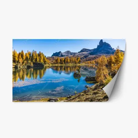 Repositionierbarer Aufkleber herbstlicher alpensee mit bergreflexion – Wallnifity®