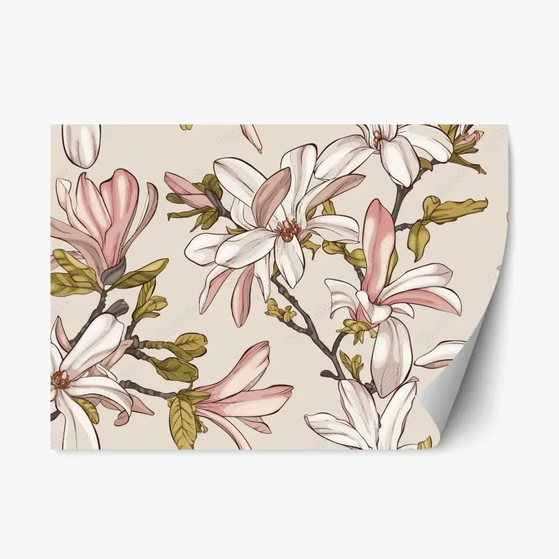 Repositionierbarer Aufkleber pastell magnolien auf beigem grund