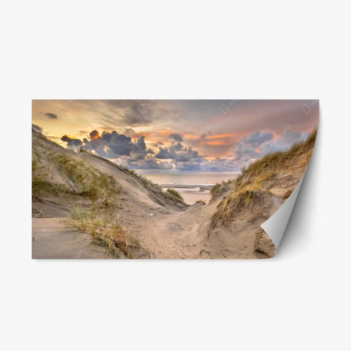 Repositionierbarer Aufkleber sonnenuntergang über den dünen – Wallnifity®