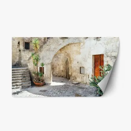 Repositionierbarer Aufkleber mediterraner steinhof mit bogen – Wallnifity®
