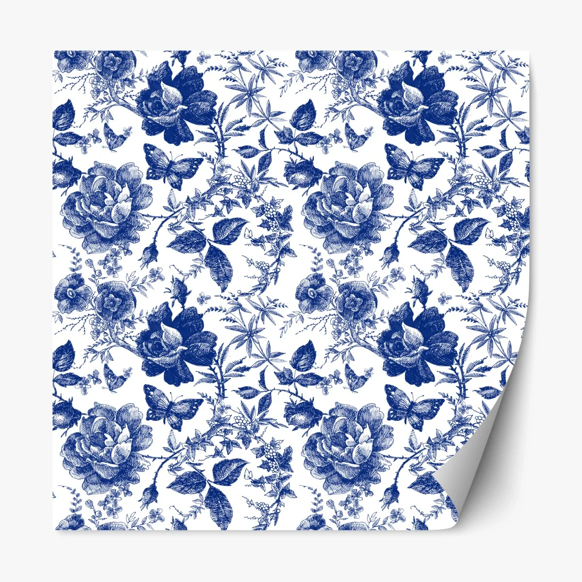 Repositionierbarer Aufkleber blaues blumen toile-muster – Wallnifity® Repositionierbarer Aufkleber blaues blumen toile-muster – Wallnifity®