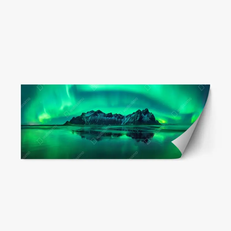 Repositionierbarer Aufkleber nordlicht über Vestrahorn, Stokksnes
