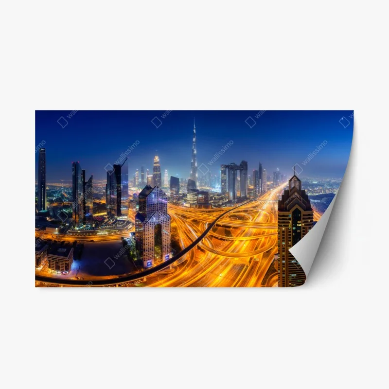 Repositionierbarer Aufkleber panorama der nächtlichen skyline von Dubai