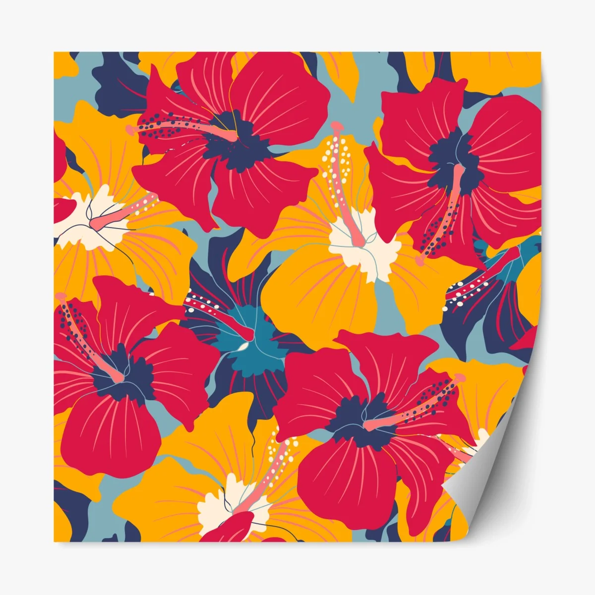 Repositionierbarer Aufkleber lebhaftes hibiskusmuster – Wallnifity® Repositionierbarer Aufkleber lebhaftes hibiskusmuster – Wallnifity®