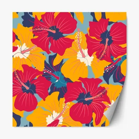 Repositionierbarer Aufkleber lebhaftes hibiskusmuster – Wallnifity®