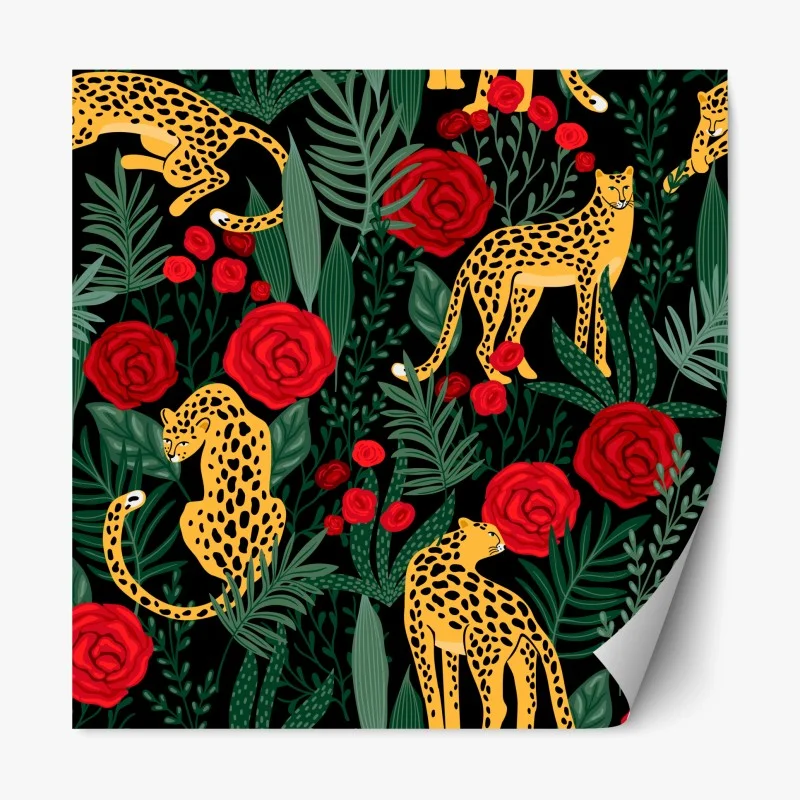Repositionierbarer Aufkleber exotisches muster mit leoparden und rosen